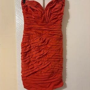 Ruched Strapless Orange Party Dress